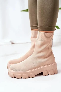 New Boto Workery Z Elastycznej Tkaniny Na Platformie Beżowe Inspiration