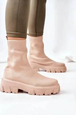 New Boto Workery Z Elastycznej Tkaniny Na Platformie Beżowe Inspiration