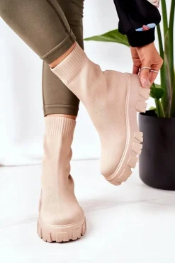 New Boto Workery Z Elastycznej Tkaniny Na Platformie Beżowe Inspiration