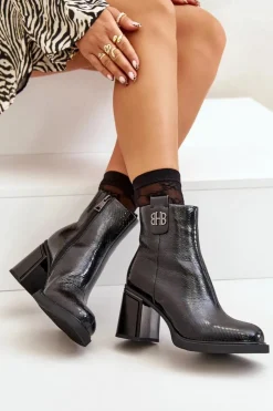 Damskie Buty damskie Vinceza Wężowe Botki Damskie Na Słupku Skóra Naturalna Czarne Vinceza 66670