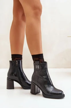 Damskie Buty damskie Vinceza Wężowe Botki Damskie Na Słupku Skóra Naturalna Czarne Vinceza 66670