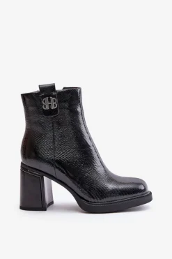 Damskie Buty damskie Vinceza Wężowe Botki Damskie Na Słupku Skóra Naturalna Czarne Vinceza 66670