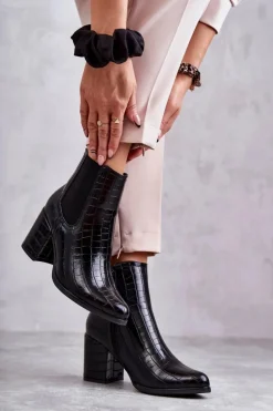 Damskie Boto Wężowe Skórzane Botki La.Fi 260038B-XC Czarne