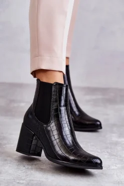 Damskie Boto Wężowe Skórzane Botki La.Fi 260038B-XC Czarne