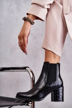 Damskie Boto Wężowe Skórzane Botki La.Fi 260038B-XC Czarne