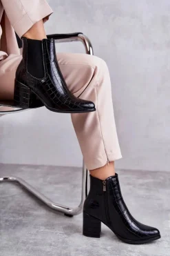 Damskie Boto Wężowe Skórzane Botki La.Fi 260038B-XC Czarne