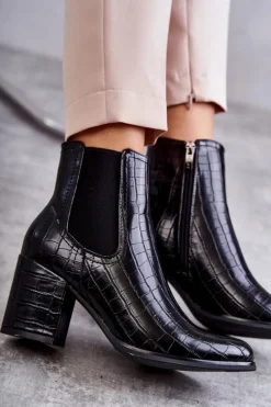 Damskie Boto Wężowe Skórzane Botki La.Fi 260038B-XC Czarne