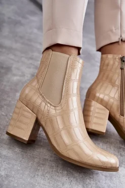 Boto Wężowe Skórzane Botki La.Fi 260038BE-XC Beżowe