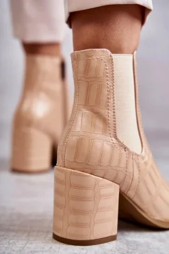 Boto Wężowe Skórzane Botki La.Fi 260038BE-XC Beżowe