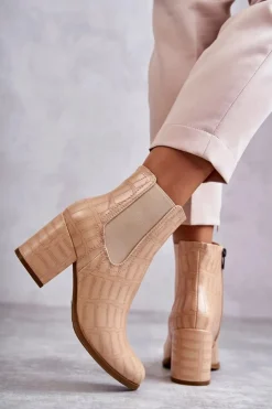 Boto Wężowe Skórzane Botki La.Fi 260038BE-XC Beżowe