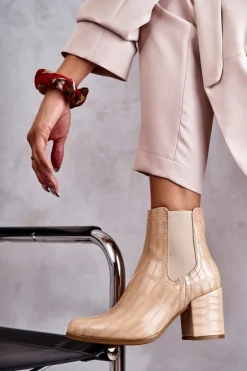 Boto Wężowe Skórzane Botki La.Fi 260038BE-XC Beżowe