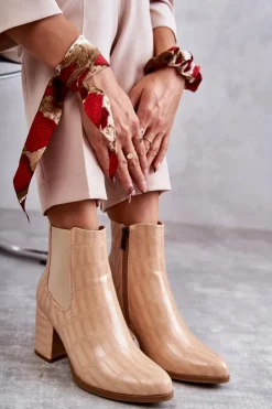 Boto Wężowe Skórzane Botki La.Fi 260038BE-XC Beżowe