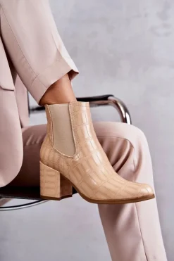 Boto Wężowe Skórzane Botki La.Fi 260038BE-XC Beżowe