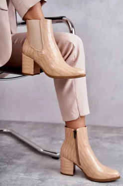 Boto Wężowe Skórzane Botki La.Fi 260038BE-XC Beżowe