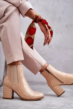 Boto Wężowe Skórzane Botki La.Fi 260038BE-XC Beżowe