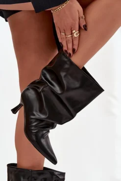 Damskie Boto Wsuwane Botki Damskie Na Szpilce Z Marszczoną Cholewką Czarne Inarisse