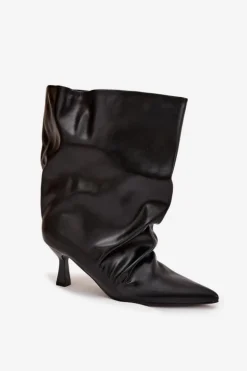 Damskie Boto Wsuwane Botki Damskie Na Szpilce Z Marszczoną Cholewką Czarne Inarisse