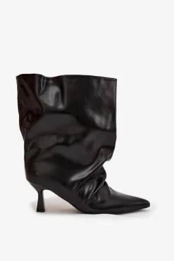 Damskie Boto Wsuwane Botki Damskie Na Szpilce Z Marszczoną Cholewką Czarne Inarisse