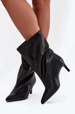 Damskie Boto Wsuwane Botki Damskie Na Szpilce Czarne Solvienne