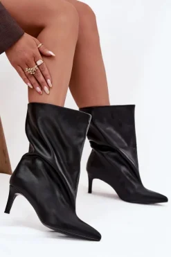 Damskie Boto Wsuwane Botki Damskie Na Szpilce Czarne Solvienne