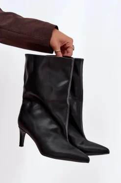 Damskie Boto Wsuwane Botki Damskie Na Szpilce Czarne Solvienne