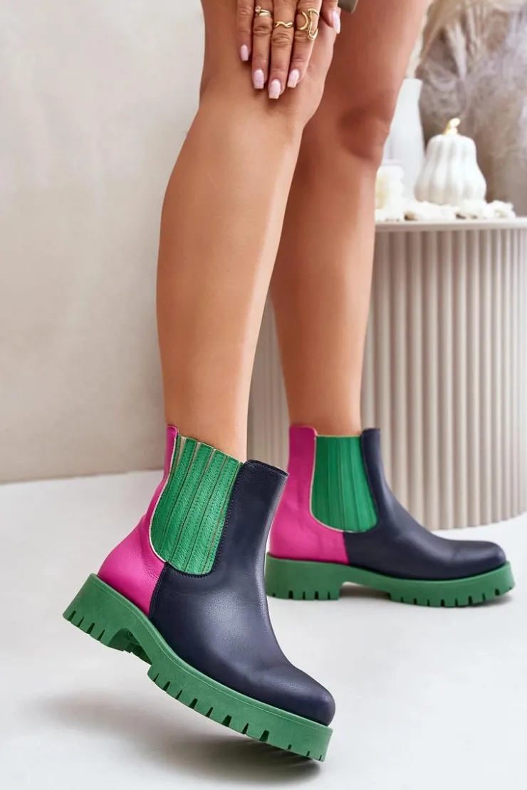 Sale Boto Wsuwane Botki Damskie Na Płaskim Obcasie Skórzane Lewski 3611 Multikolor