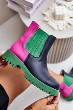 Sale Boto Wsuwane Botki Damskie Na Płaskim Obcasie Skórzane Lewski 3611 Multikolor