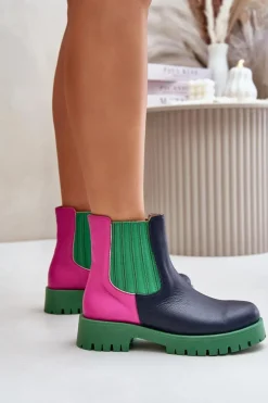 Sale Boto Wsuwane Botki Damskie Na Płaskim Obcasie Skórzane Lewski 3611 Multikolor