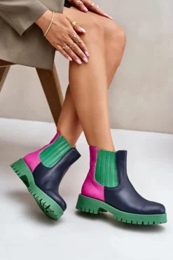 Sale Boto Wsuwane Botki Damskie Na Płaskim Obcasie Skórzane Lewski 3611 Multikolor