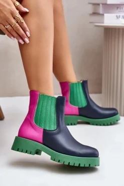 Sale Boto Wsuwane Botki Damskie Na Płaskim Obcasie Skórzane Lewski 3611 Multikolor