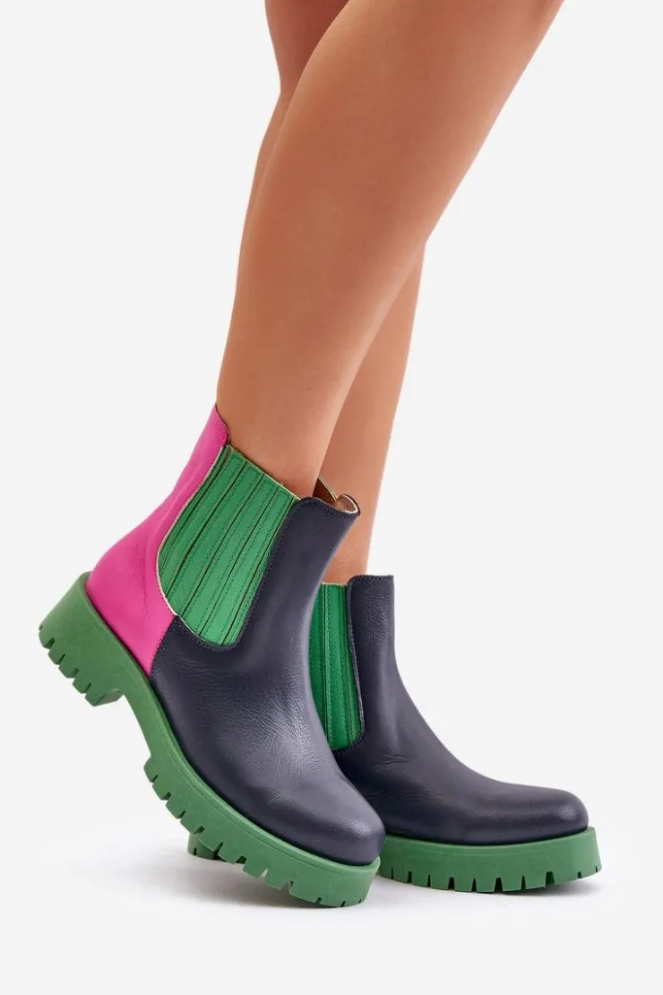 Sale Boto Wsuwane Botki Damskie Na Płaskim Obcasie Skórzane Lewski 3611 Multikolor