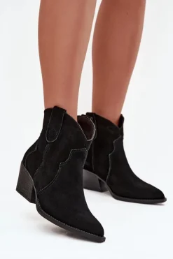 Damskie Boto Wsuwane Botki Kowbojki Damskie Z Naturalnego Zamszu Czarne Beretta