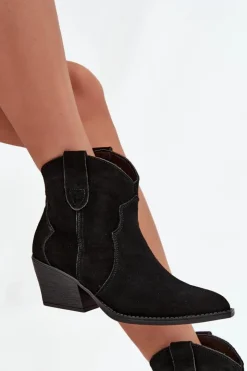 Damskie Boto Wsuwane Botki Kowbojki Damskie Z Naturalnego Zamszu Czarne Beretta