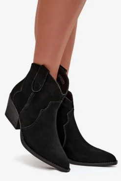 Damskie Boto Wsuwane Botki Kowbojki Damskie Z Naturalnego Zamszu Czarne Beretta