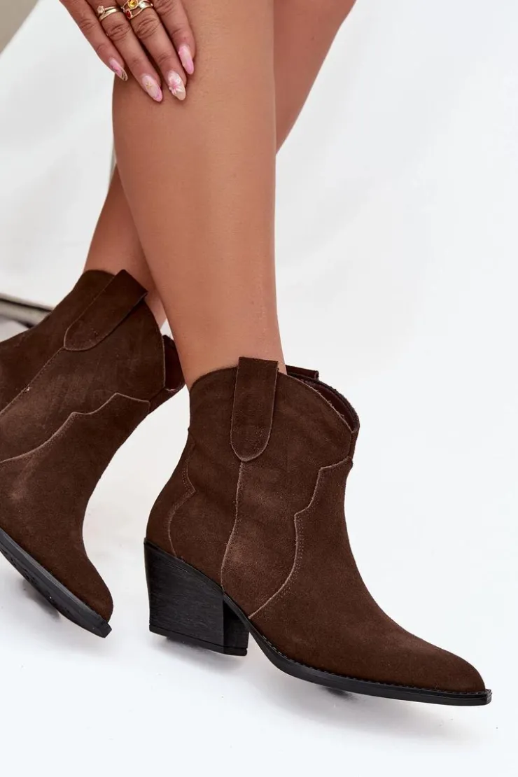 Sale Boto Wsuwane Botki Kowbojki Damskie Z Naturalnego Zamszu Czekoladowe Beretta Brązowy