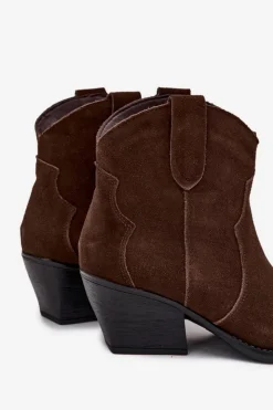 Sale Boto Wsuwane Botki Kowbojki Damskie Z Naturalnego Zamszu Czekoladowe Beretta Brązowy