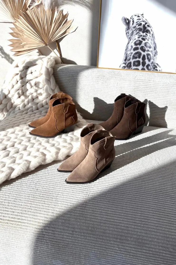 Sale Boto Wsuwane Botki Kowbojki Damskie Z Naturalnego Zamszu Czekoladowe Beretta Brązowy