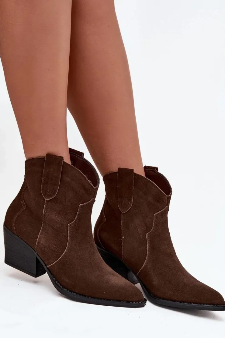 Sale Boto Wsuwane Botki Kowbojki Damskie Z Naturalnego Zamszu Czekoladowe Beretta Brązowy