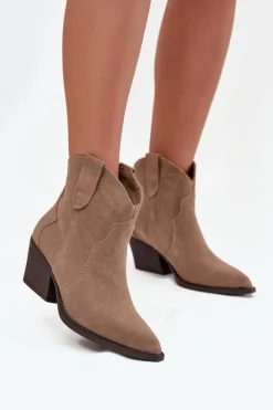 Clearance Boto Wsuwane Botki Kowbojki Damskie Z Naturalnego Zamszu Beżowe Beretta Beżowy