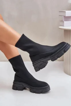 Boto Czarne Botki|Botki Płaskie*Wsuwane Botki Na Płaskim Obcasie Czarne Ravendria