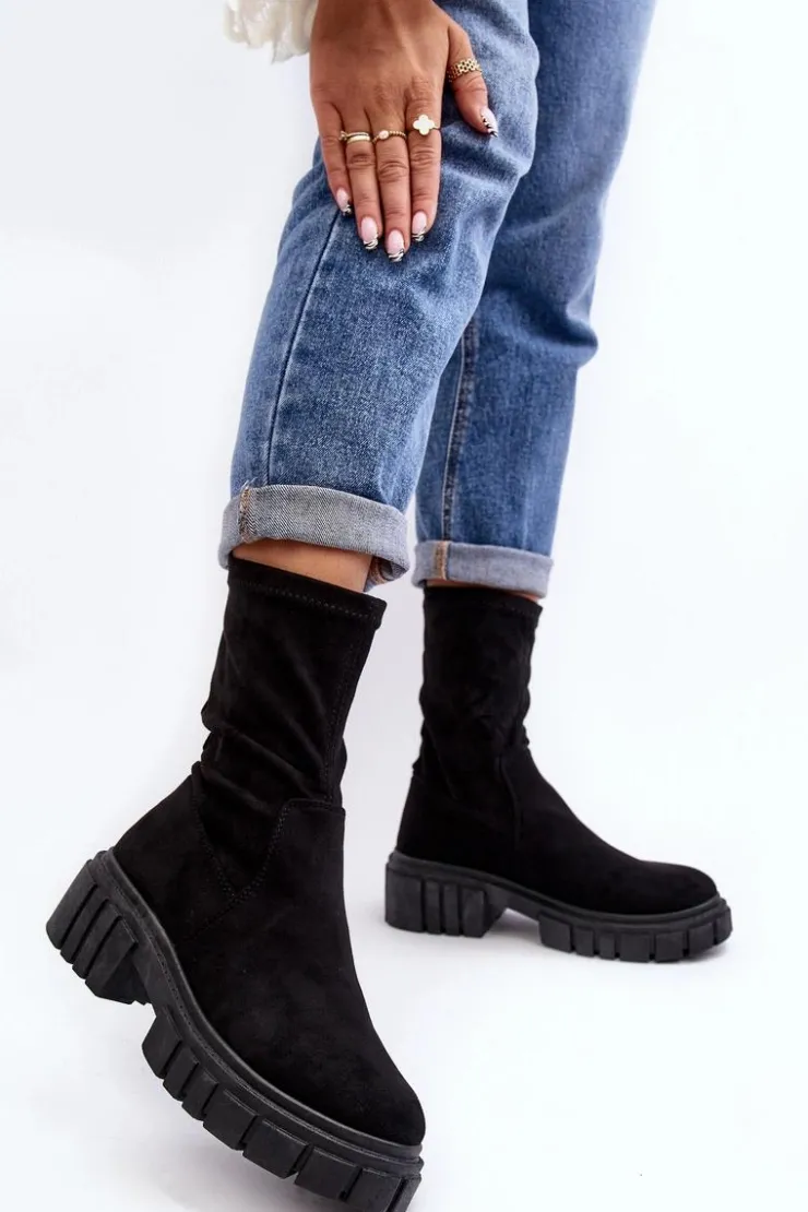 Boto Botki Płaskie|Botki Workery*Wsuwane Botki Workery Na Płaskim Obcasie Czarne Divella