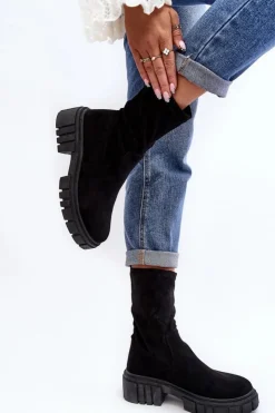 Boto Botki Płaskie|Botki Workery*Wsuwane Botki Workery Na Płaskim Obcasie Czarne Divella