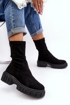 Boto Botki Płaskie|Botki Workery*Wsuwane Botki Workery Na Płaskim Obcasie Czarne Divella