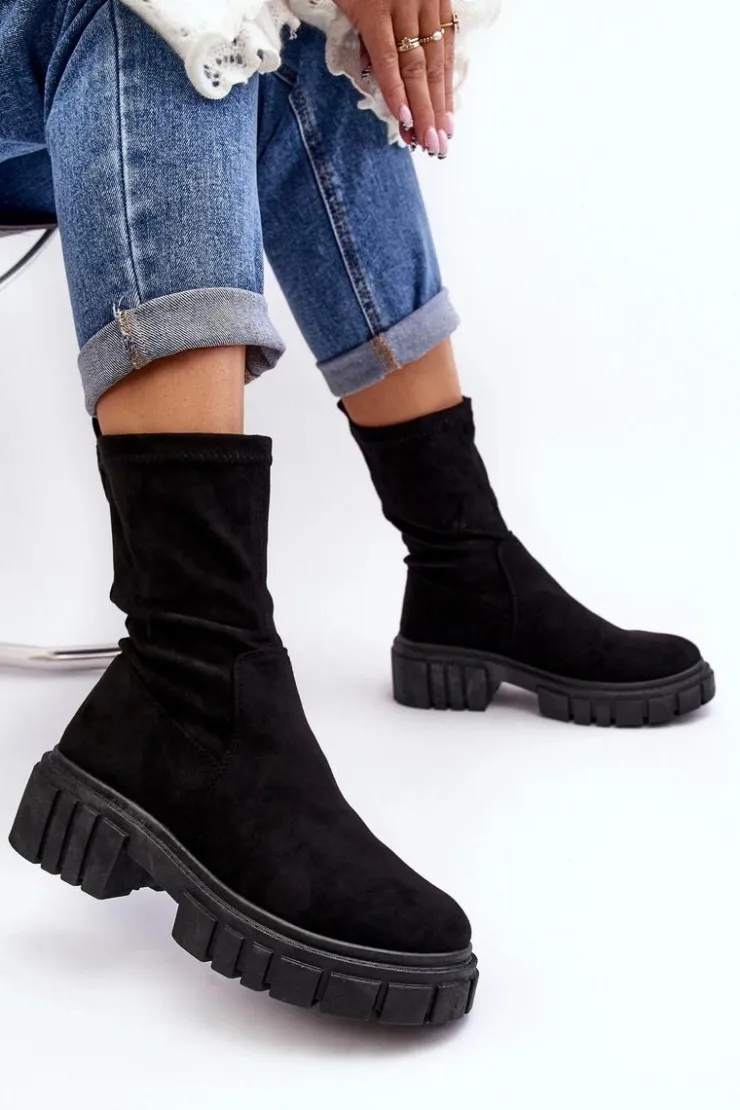 Boto Botki Płaskie|Botki Workery*Wsuwane Botki Workery Na Płaskim Obcasie Czarne Divella