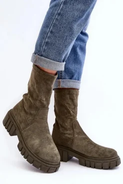 New Boto Wsuwane Botki Workery Na Płaskim Obcasie Zielone Divella