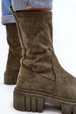 New Boto Wsuwane Botki Workery Na Płaskim Obcasie Zielone Divella