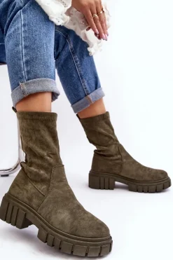 New Boto Wsuwane Botki Workery Na Płaskim Obcasie Zielone Divella