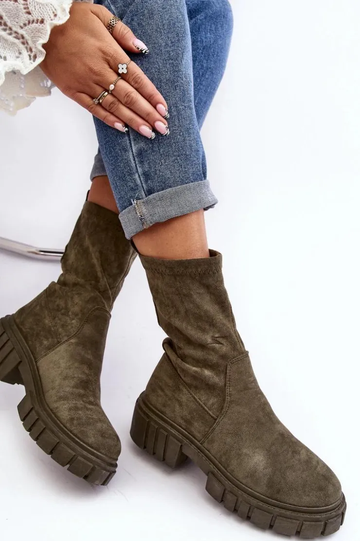 New Boto Wsuwane Botki Workery Na Płaskim Obcasie Zielone Divella