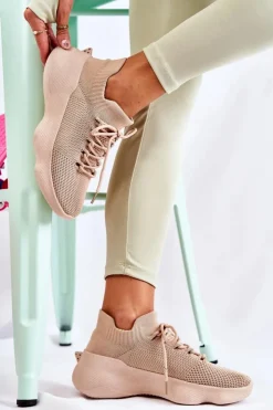New Boto Wsuwane Buty Sportowe Damskie Beżowe Dalmiro