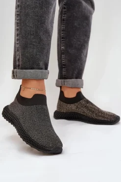 Damskie Damskie buty S.Barski Wsuwane Buty Sportowe Damskie Ze Zdobieniem D&A TW121 Czarne